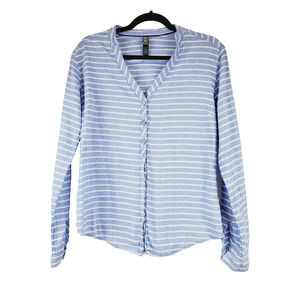 Mountain Hardwear Womens Large Top Outdoor Camping Blue‎ Striped Popover Cotton